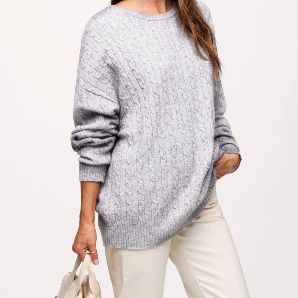 NWT Nuuds Cozy Knit Cable Crewneck Sweater | Heather Grey